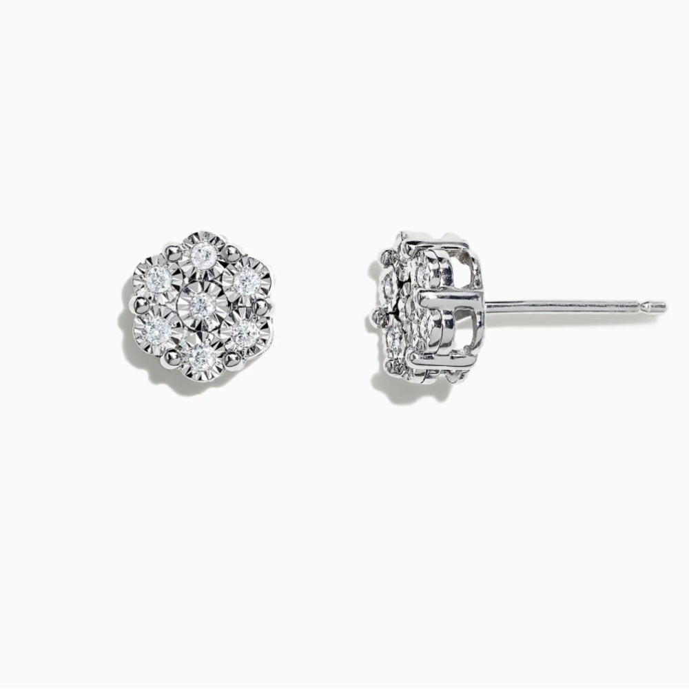 Effy 925 Sterling Silver Diamond Bouquet Stud Earrings, 0.14 TCW - New In Box